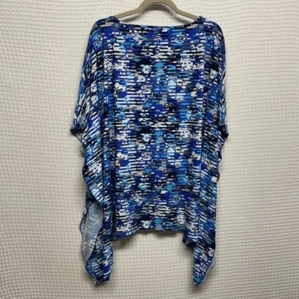 NWOT Coolibar UPF 50+ Blue/White Poncho Tunic Swim Cover Women 2XL China